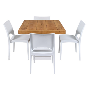 Tafel Blitz Wood laag met 4 stoelen (set)